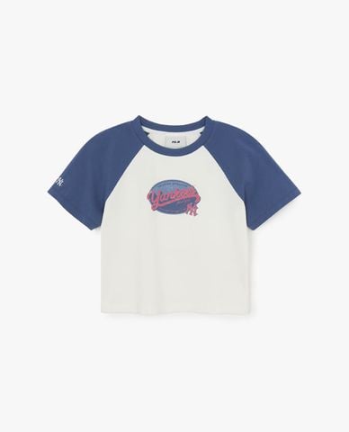  MLB - Áo croptop nữ cổ tròn tay ngắn Vintage Colorblock 