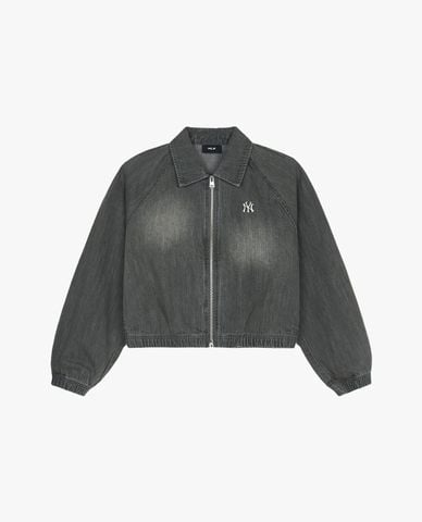  MLB - Áo khoác denim nữ phom croptop Varsity 