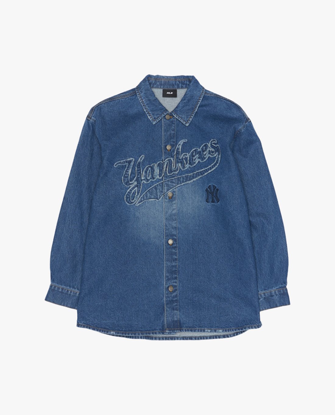 MLB - Áo sơ mi denim unisex tay dài thêu logo thời trang