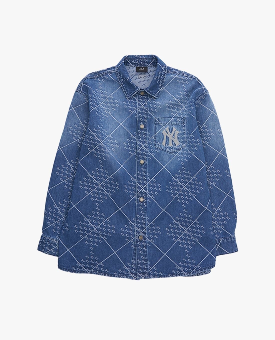 MLB - Áo sơ mi denim unisex tay dài phối họa tiết