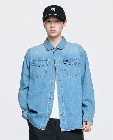  MLB - Áo sơ mi denim unisex tay dài Varsity Vintage 