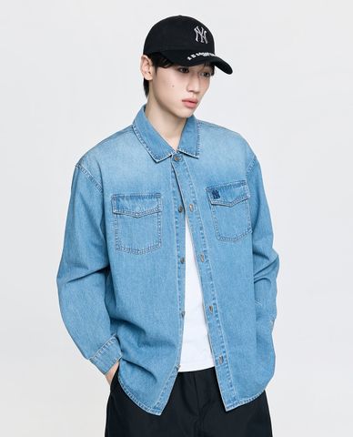  MLB - Áo sơ mi denim unisex tay dài Varsity Vintage 
