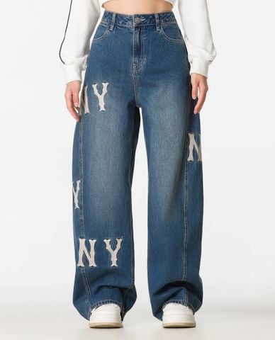  MLB - Quần jeans nữ ống rộng Big Logo Vintage 