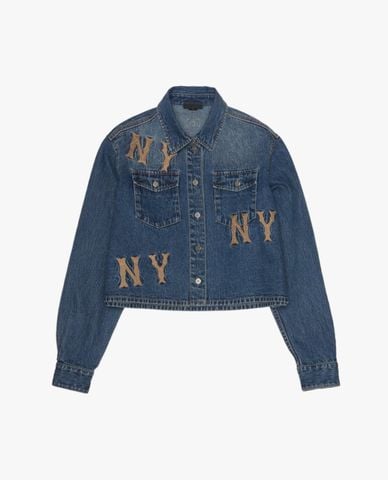  MLB - Áo khoác denim nữ tay dài phối logo 