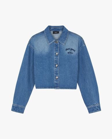  MLB - Áo sơ mi denim nữ cổ bẻ tay dài Varsity Culsive 