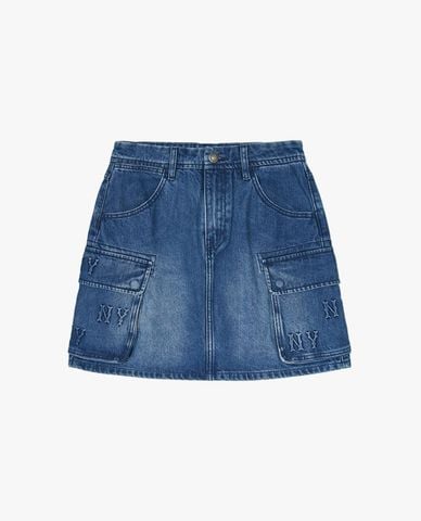  MLB - Chân váy denim phom chữ A mini Embo Monogram 