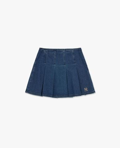  MLB - Chân váy denim mini xếp li Varsity 