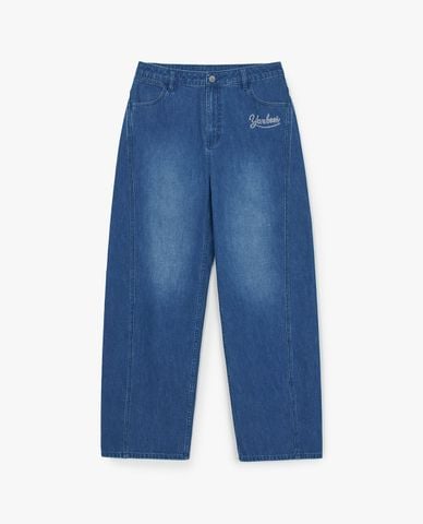  MLB - Quần jeans nam ống rộng Varsity Lettering 