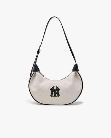  MLB - Túi đeo vai nữ hình bán nguyệt Basic Canvas 