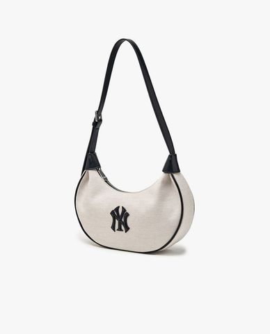  MLB - Túi đeo vai nữ hình bán nguyệt Basic Canvas 