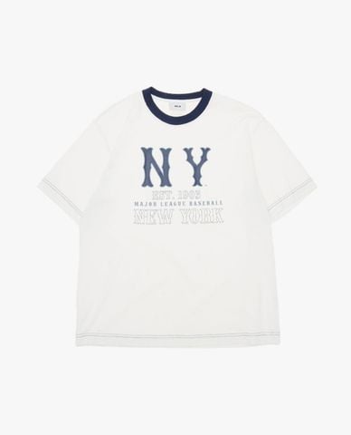  MLB - Áo thun unisex cổ tròn tay ngắn phối viền 
