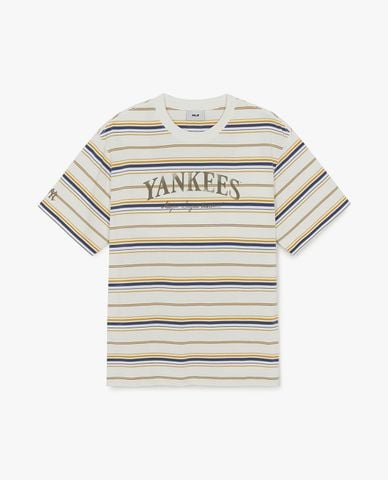  MLB - Áo thun unisex cổ tròn tay ngắn kẻ sọc Sporty 