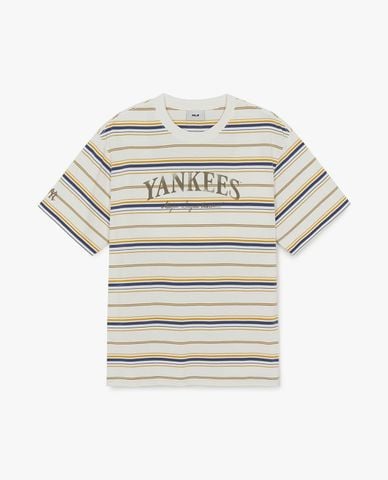  MLB - Áo thun unisex cổ tròn tay ngắn kẻ sọc Sporty 