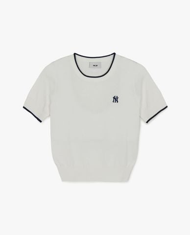  MLB - Áo dệt kim nữ cổ tròn tay ngắn Varsity 