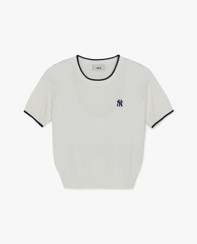 MLB - Áo dệt kim nữ cổ tròn tay ngắn Varsity 