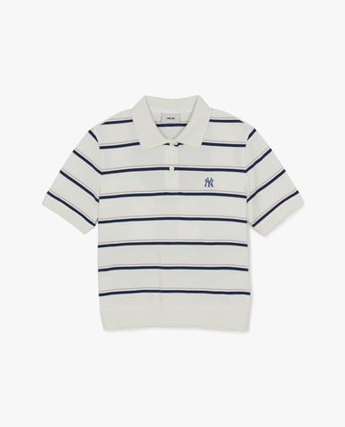  MLB - Áo polo nữ tay ngắn kẻ sọc Varsity 