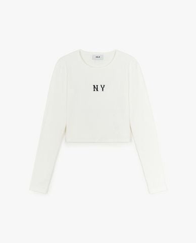  MLB - Áo croptop nữ cổ tròn tay dài Basic Coopers 