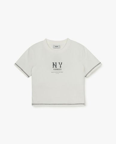  MLB - Áo croptop nữ cổ tròn tay ngắn Basic Coopers Logo 