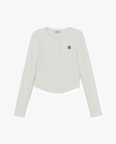  MLB - Áo croptop nữ cổ tròn tay dài Vintage 