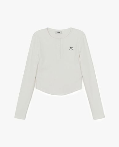  MLB - Áo croptop nữ cổ tròn tay dài Vintage 