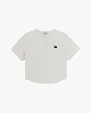  MLB - Áo croptop nữ cổ tròn tay ngắn Vintage 