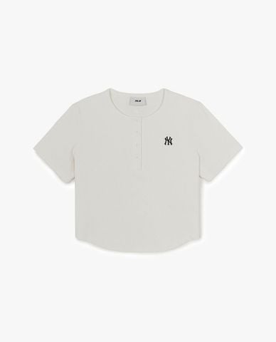  MLB - Áo croptop nữ cổ tròn tay ngắn Vintage 
