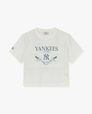  MLB - Áo croptop nữ cổ tròn tay ngắn Varsity 