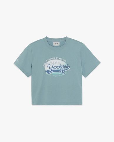  MLB - Áo croptop nữ cổ tròn tay ngắn Vintage Graphic 