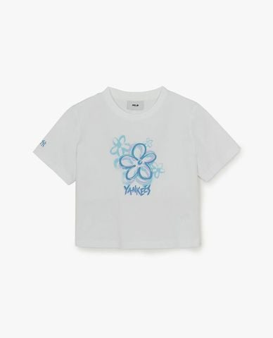  MLB - Áo croptop nữ cổ tròn tay ngắn Flower Graphic 