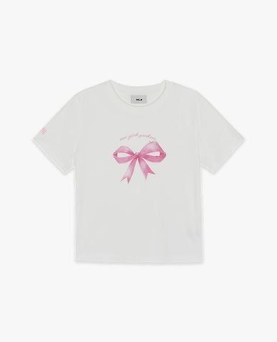  MLB - Áo croptop nữ cổ tròn tay ngắn Bow Tie Graphic 