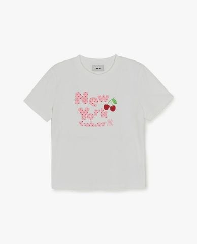  MLB - Áo croptop nữ cổ tròn tay ngắn Letter Cherry 