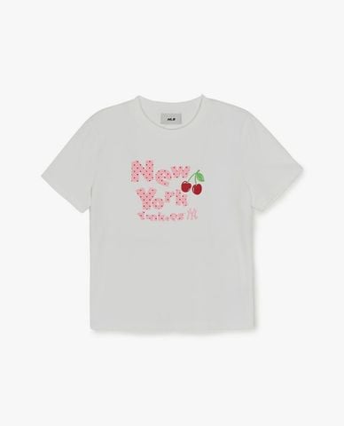  MLB - Áo croptop nữ cổ tròn tay ngắn Letter Cherry 