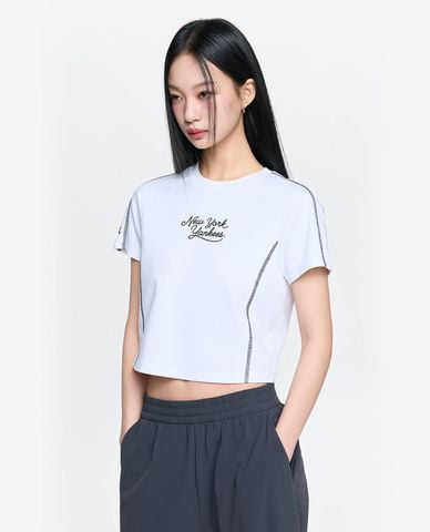  MLB - Áo croptop nữ cổ tròn tay ngắn Sportive Track 