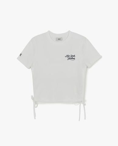  MLB - Áo croptop nữ tay ngắn phối dây rút Varsity 