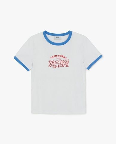  MLB - Áo thun nữ cổ tròn tay ngắn Varsity Lettering 