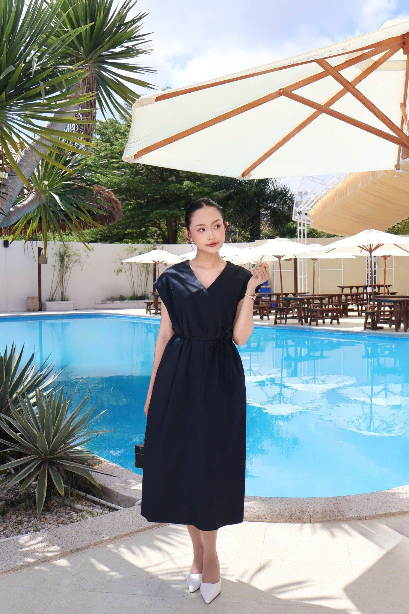  Đầm Nữ cổ V tay hến dáng Maxi chất Cotton thô 