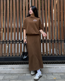  Chân Váy Nữ Vải Nỉ 2 Da Dáng Midi Xẻ Sau 