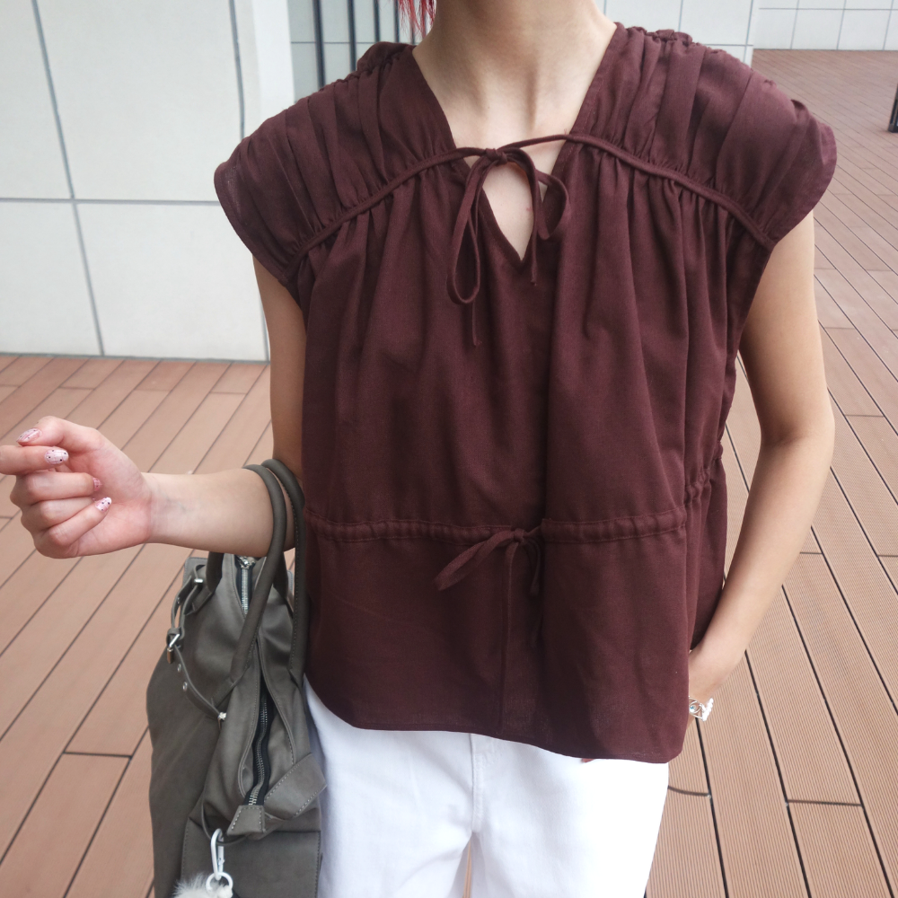  Áo Kiểu Nữ Vải Linen Có Họa Tiết Nơ Trang Trí 