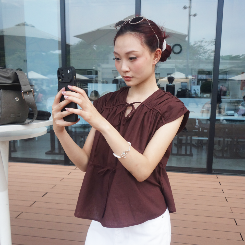  Áo Kiểu Nữ Vải Linen Có Họa Tiết Nơ Trang Trí 