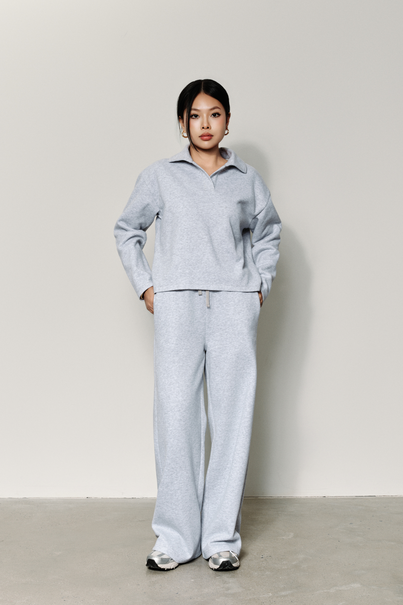  Quần Dài Nữ Dáng Wide Leg Vải Nỉ 2 Da 