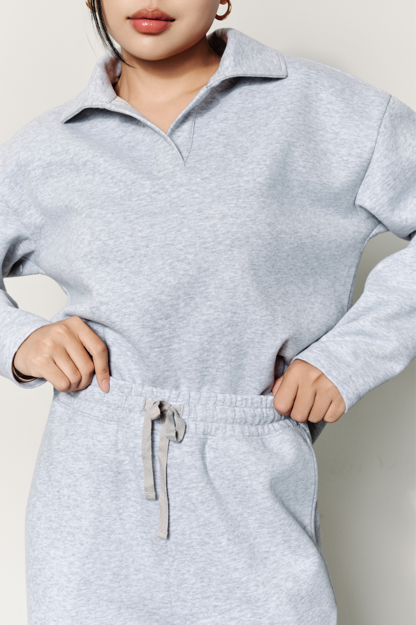  Áo Nỉ Nữ Vải Nỉ 2 Da Cổ V Dáng Boxy 