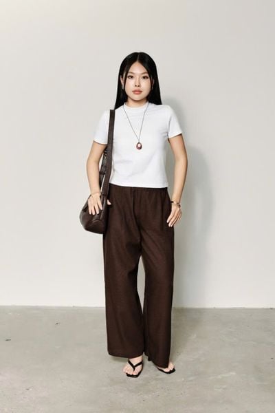  Quần Dài Nữ Linen Dáng Suông Phối Cạp Chun 
