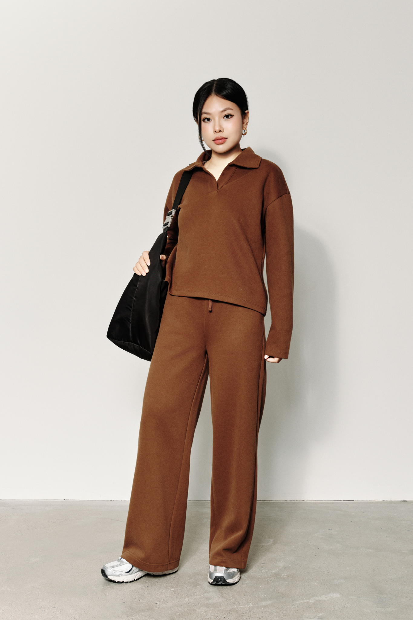  Quần Dài Nữ Dáng Wide Leg Vải Nỉ 2 Da 