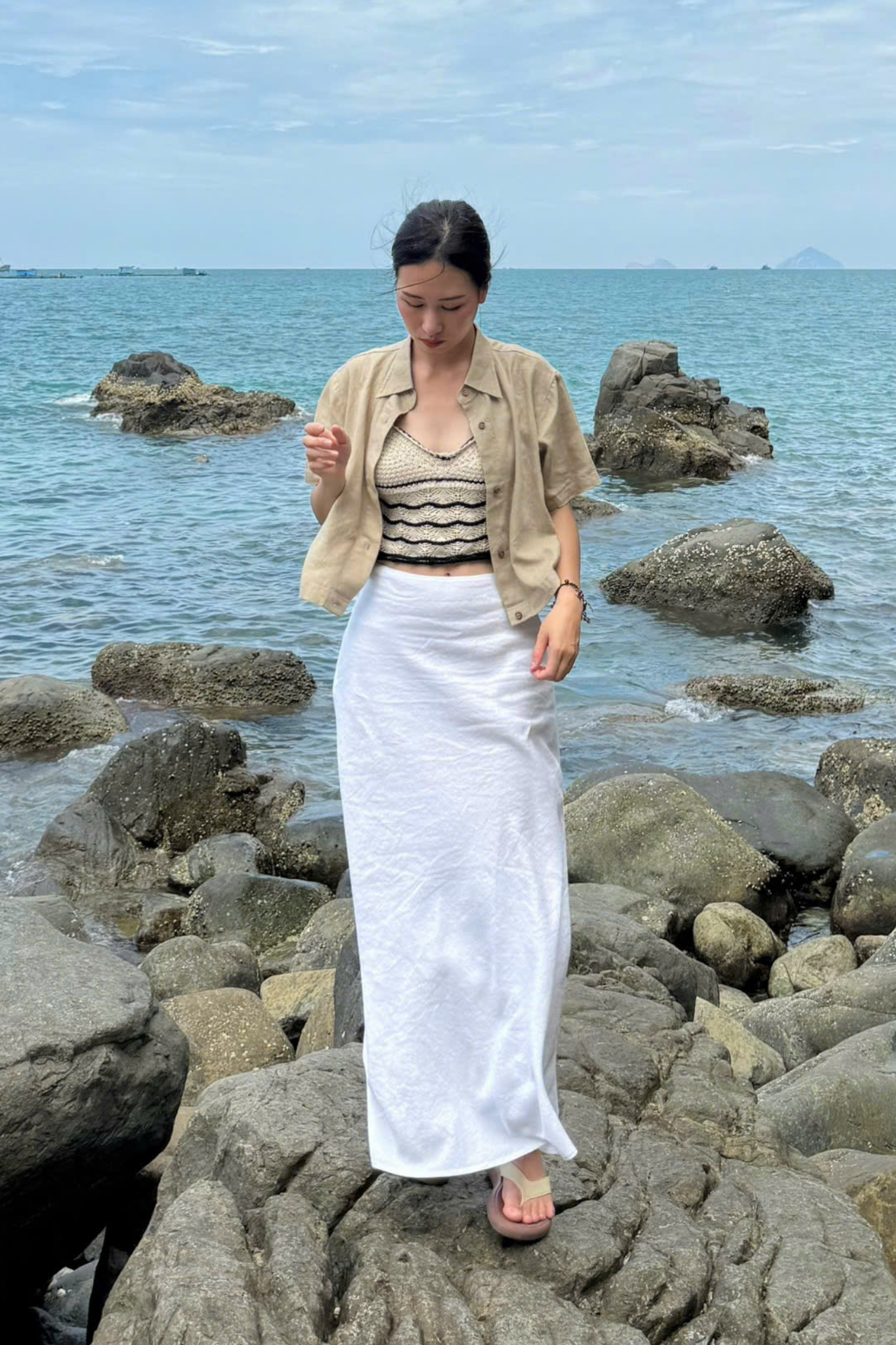  Chân váy Maxi Nữ chất Linen form fit có lót 