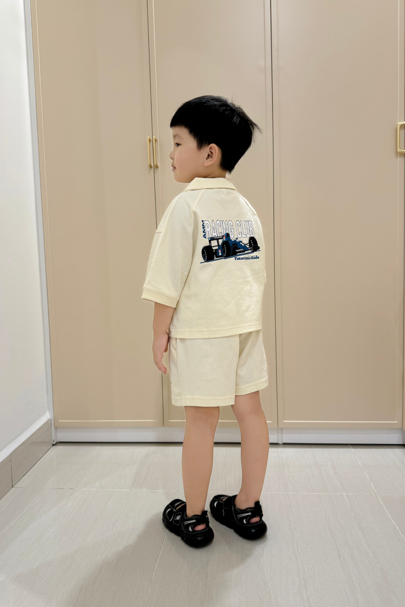  Bộ quần áo Bé Trai cố Polo in họa tiết xe đua vải Pique 