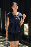 Quần Short Nữ Vải Linen Cạp Cao Phối Chun Lưng 