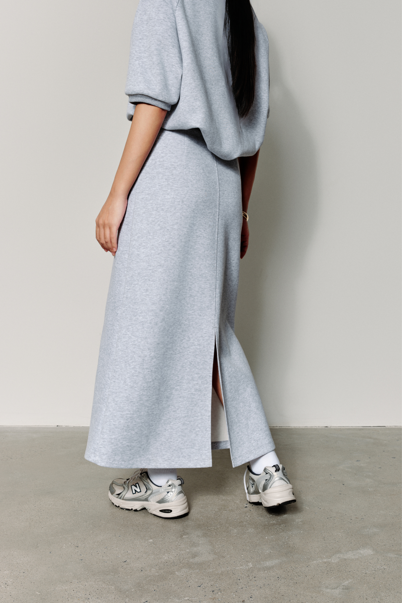  Chân Váy Nữ Vải Nỉ 2 Da Dáng Midi Xẻ Sau 