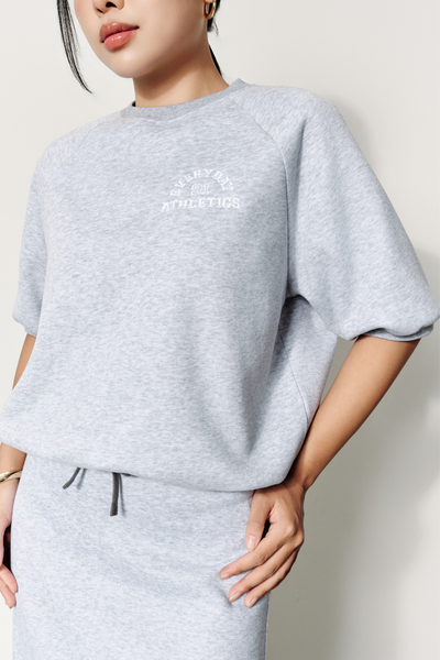  Áo Nỉ Nữ Vải Nỉ 2 Da Tay Lửng Dáng Boxy Thêu Họa Tiết 