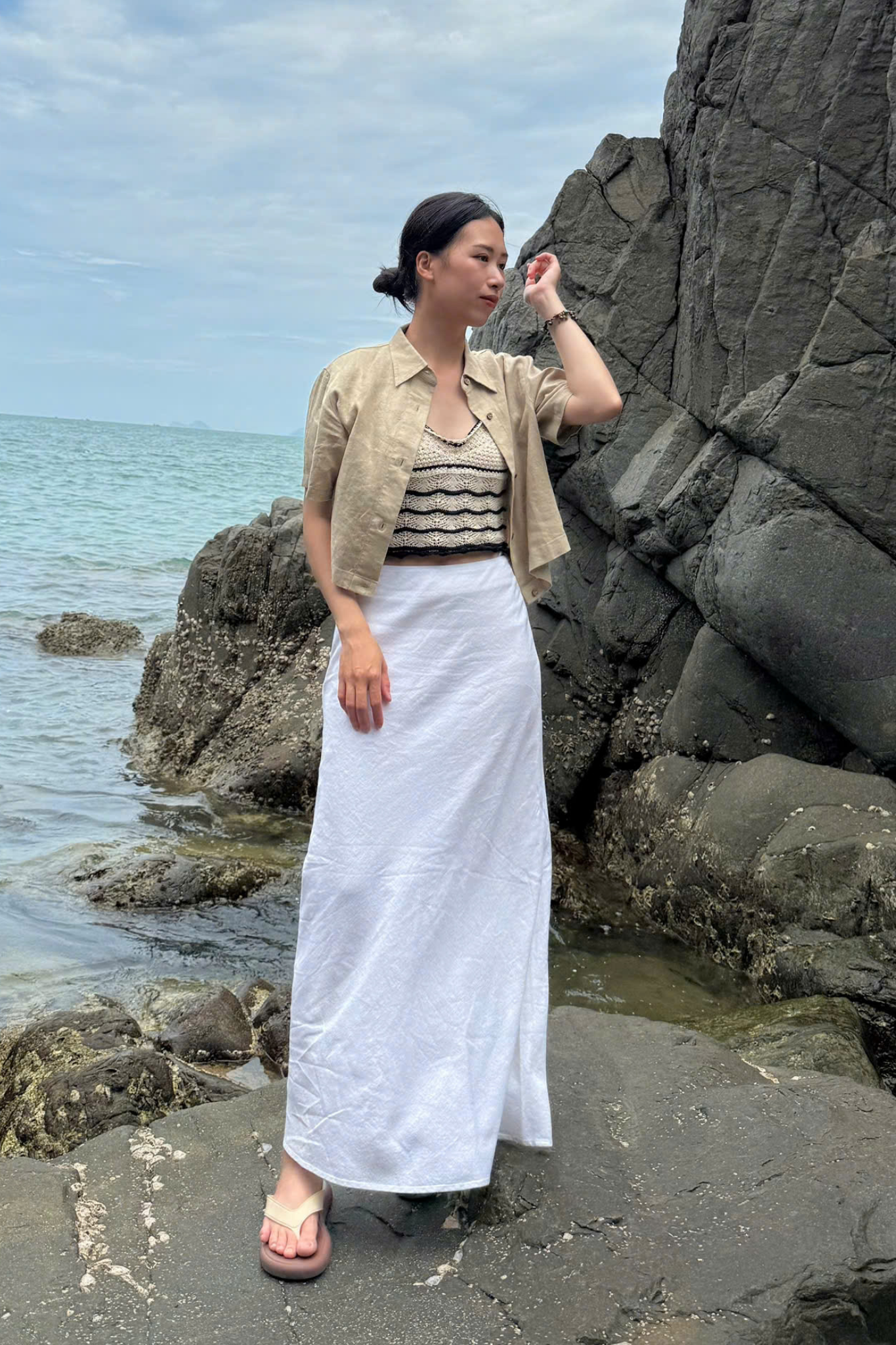  Chân váy Maxi Nữ chất Linen form fit có lót 