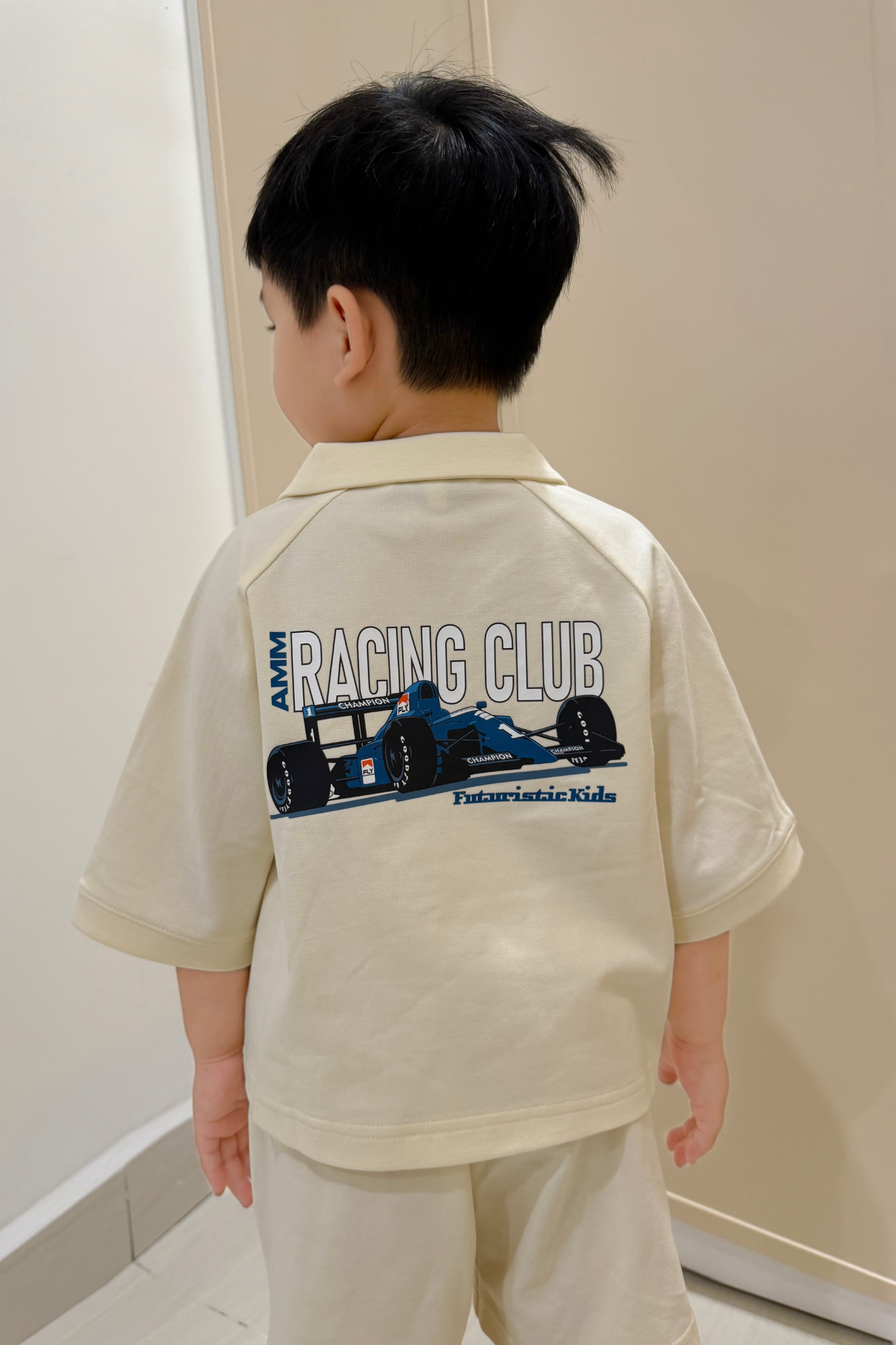  Bộ quần áo Bé Trai cố Polo in họa tiết xe đua vải Pique 